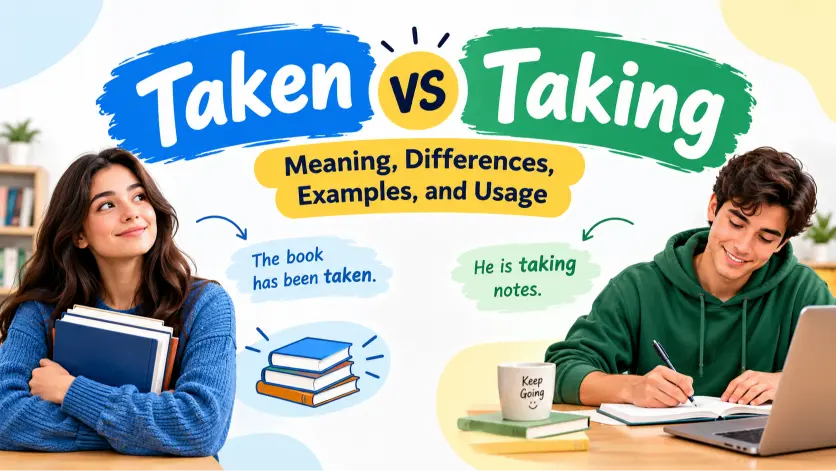 taken vs taking meaning differences examples and usage